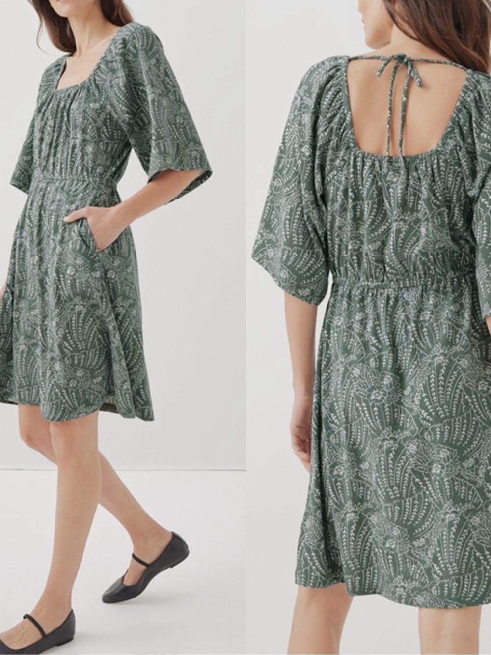 Pact Green Printed Square-Neck Midi Dress - Picture 4 of 11